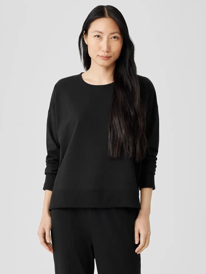 Women Eileen Fisher Tops and Tees Pima Cotton Stretch Jersey BoxTop Black