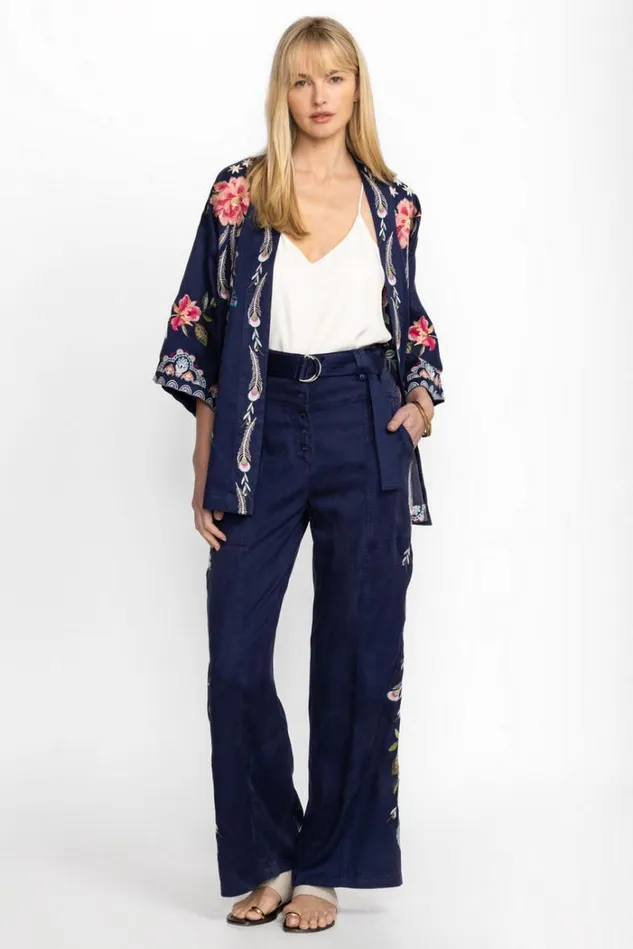 Women EMIKA BELTED WIDE LEG PANT Navy Johnny Was Bottoms