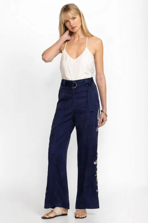 Women EMIKA BELTED WIDE LEG PANT Navy Johnny Was Bottoms