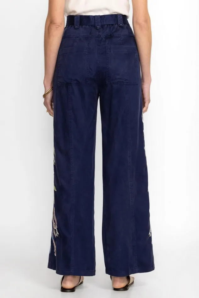 Women EMIKA BELTED WIDE LEG PANT Navy Johnny Was Bottoms