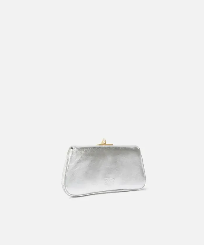 Women Evening Bags Pinko Laminated Clutch With Golden Bracelet Silvergold Women Evening Bags Pinko Laminated Clutch With Golden Bracelet Silvergold