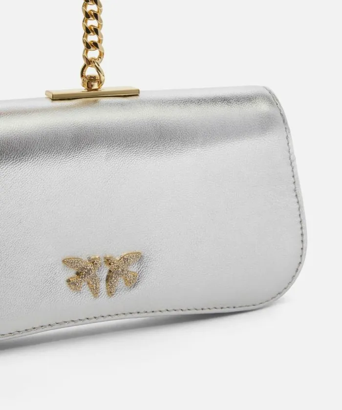 Women Evening Bags Pinko Laminated Clutch With Golden Bracelet Silvergold Women Evening Bags Pinko Laminated Clutch With Golden Bracelet Silvergold