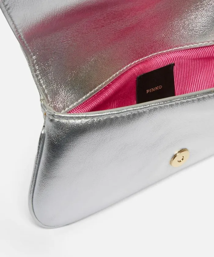 Women Evening Bags Pinko Laminated Clutch With Golden Bracelet Silvergold Women Evening Bags Pinko Laminated Clutch With Golden Bracelet Silvergold