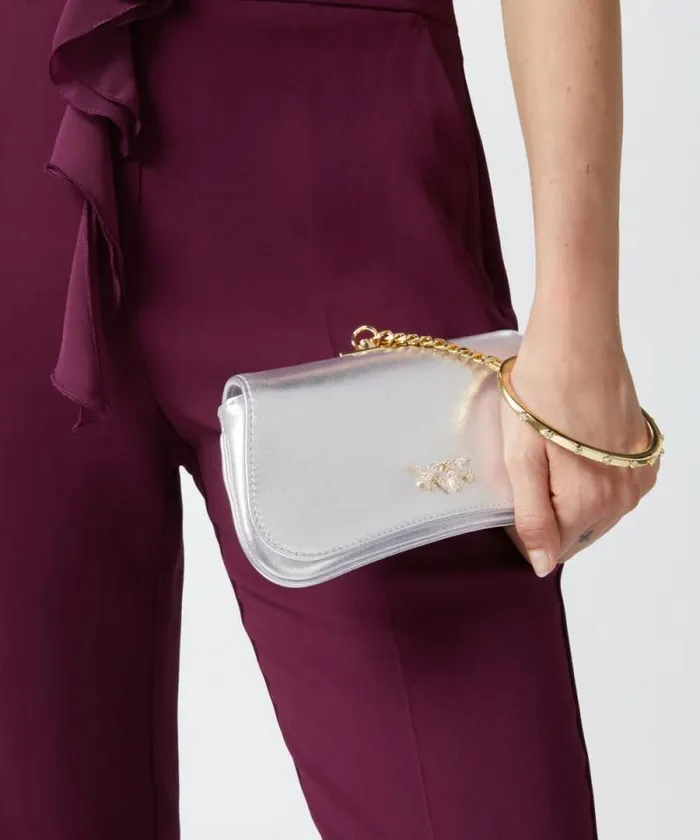 Women Evening Bags Pinko Laminated Clutch With Golden Bracelet Silvergold Women Evening Bags Pinko Laminated Clutch With Golden Bracelet Silvergold