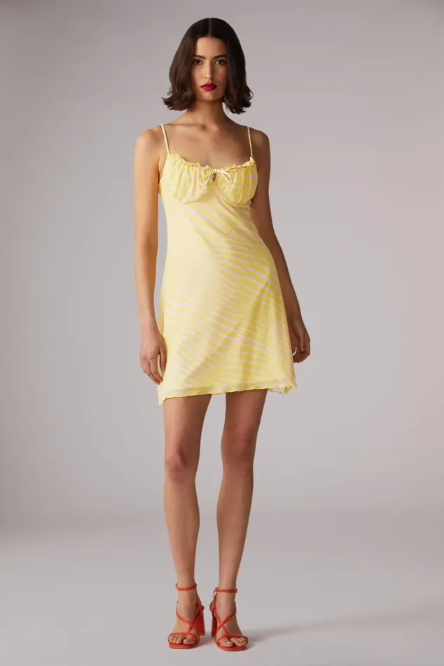 Women Fiorucci Dresses Wave Print Balconette Mini Dress Yellow