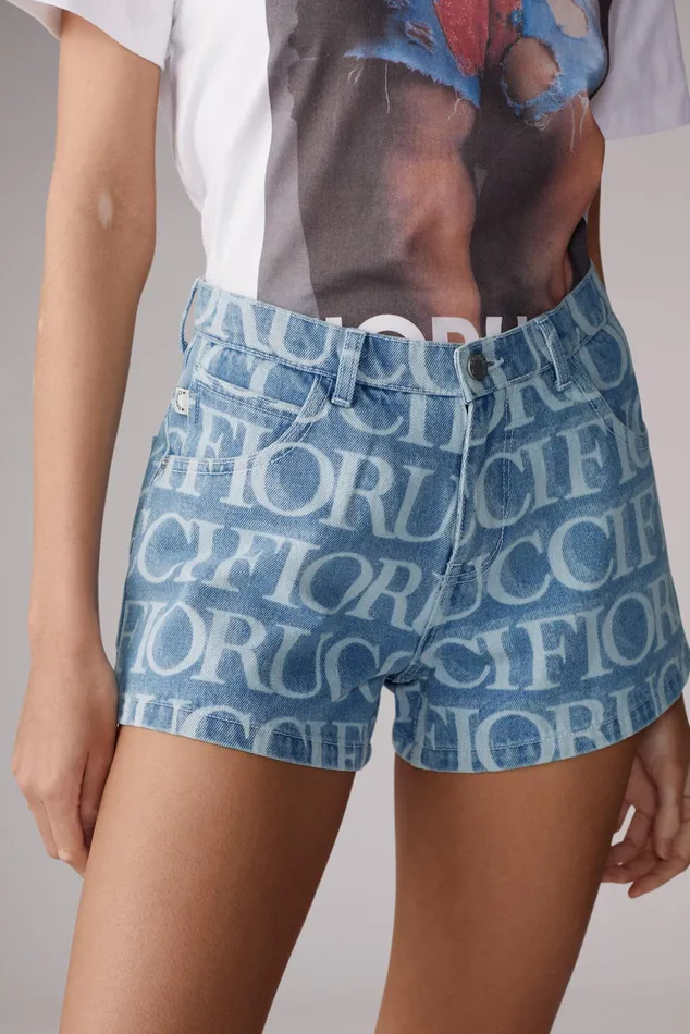 Women Fiorucci Jeans and Denim Laser Monogram Denim Shorts Blue Women Fiorucci Jeans and Denim Laser Monogram Denim Shorts Blue