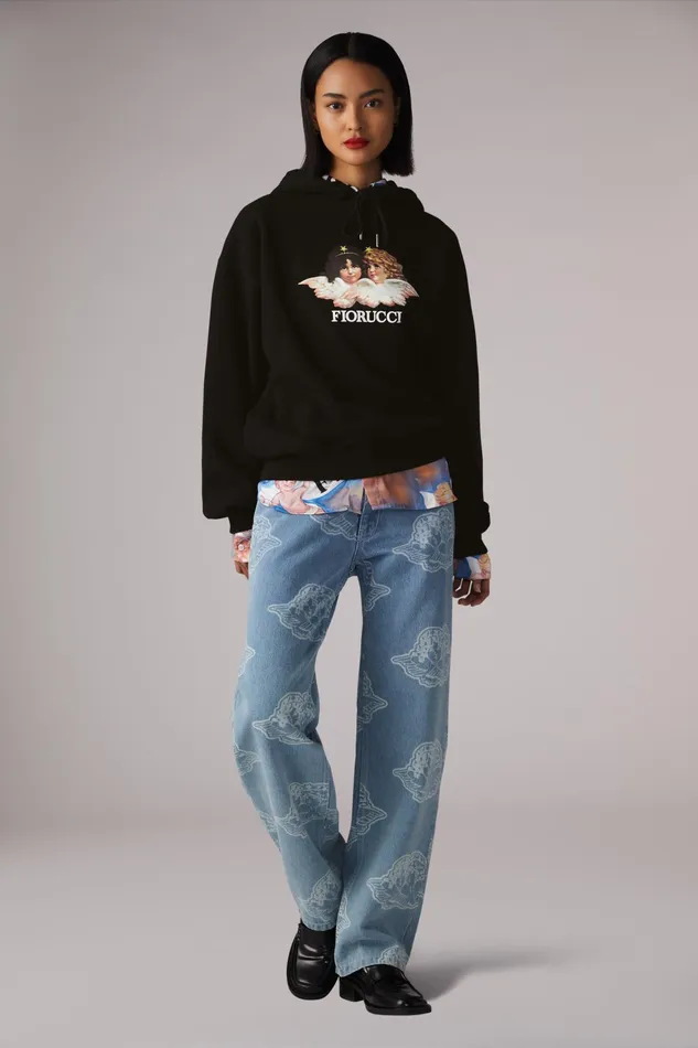 Women Fiorucci Sweatshirts and Hoodies Angels Hoodie Black