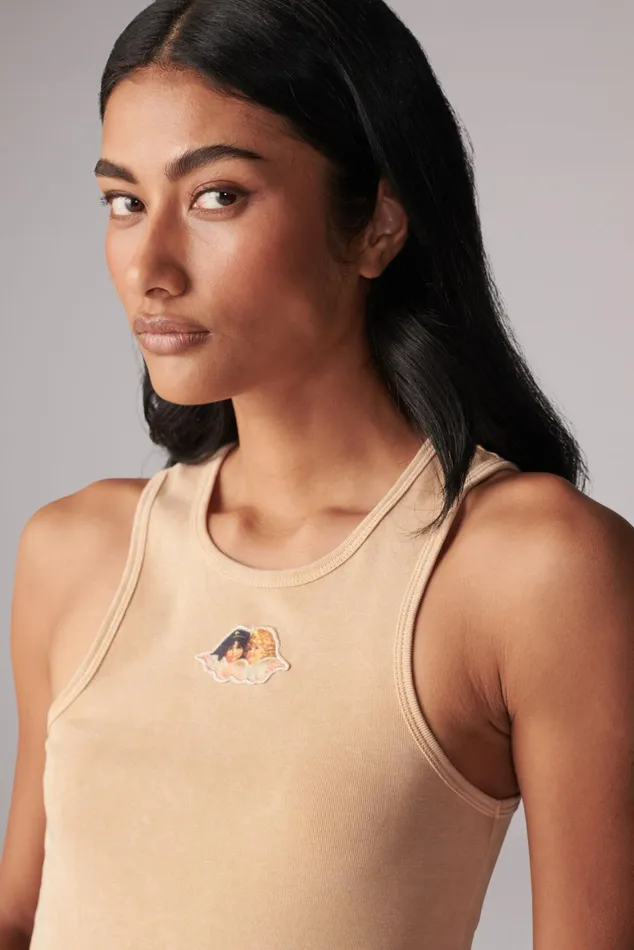 Women Fiorucci TShirts and Tops Icon Angels Vintage Wash Vest Beige Women Fiorucci TShirts and Tops Icon Angels Vintage Wash Vest Beige