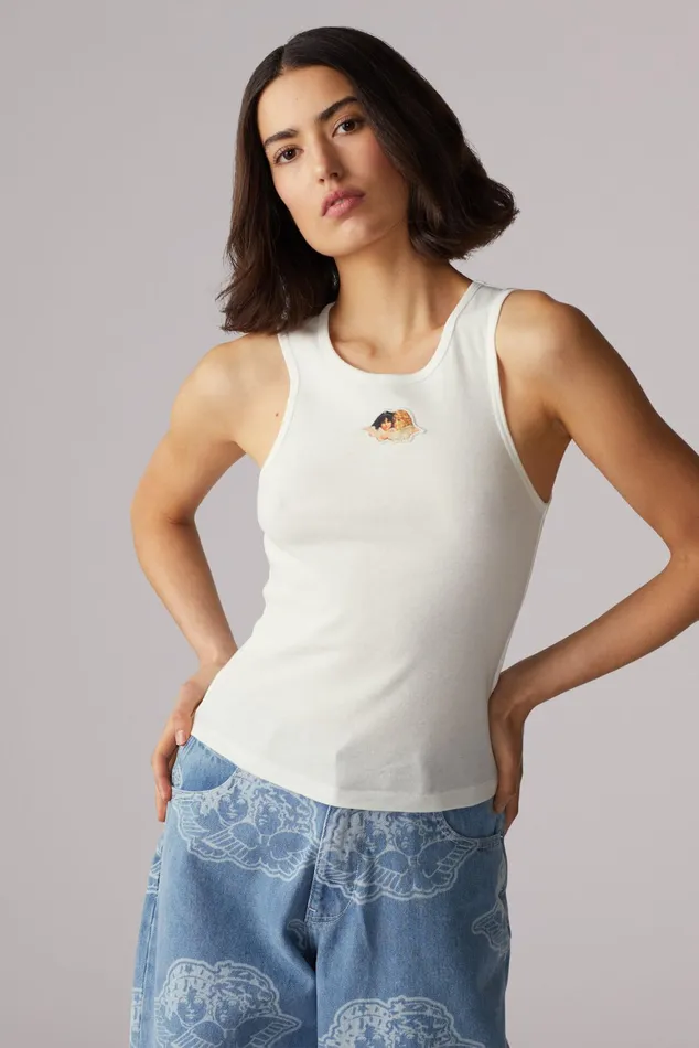 Women Fiorucci TShirts and Tops Icon Angels Vintage Wash Vest White Women Fiorucci TShirts and Tops Icon Angels Vintage Wash Vest White