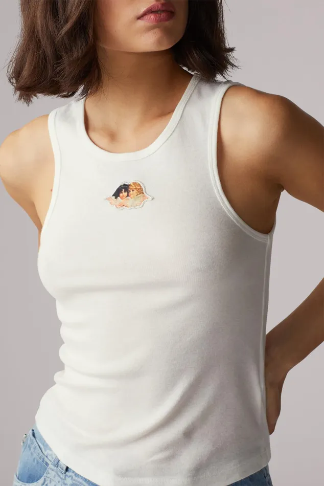 Women Fiorucci TShirts and Tops Icon Angels Vintage Wash Vest White Women Fiorucci TShirts and Tops Icon Angels Vintage Wash Vest White