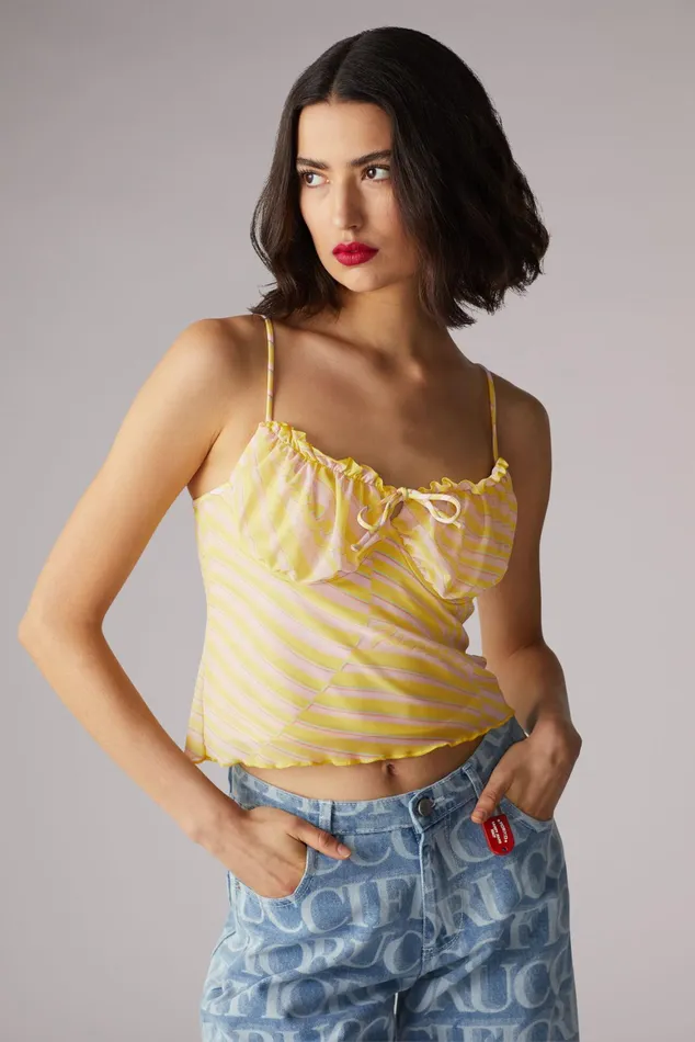 Women Fiorucci TShirts and Tops Wave Print Balconette Top Yellow Women Fiorucci TShirts and Tops Wave Print Balconette Top Yellow