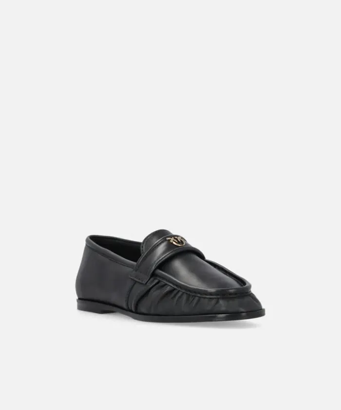 Women Flats Pinko Nappa Leather Moccasins With Logo Limo Black Women Flats Pinko Nappa Leather Moccasins With Logo Limo Black