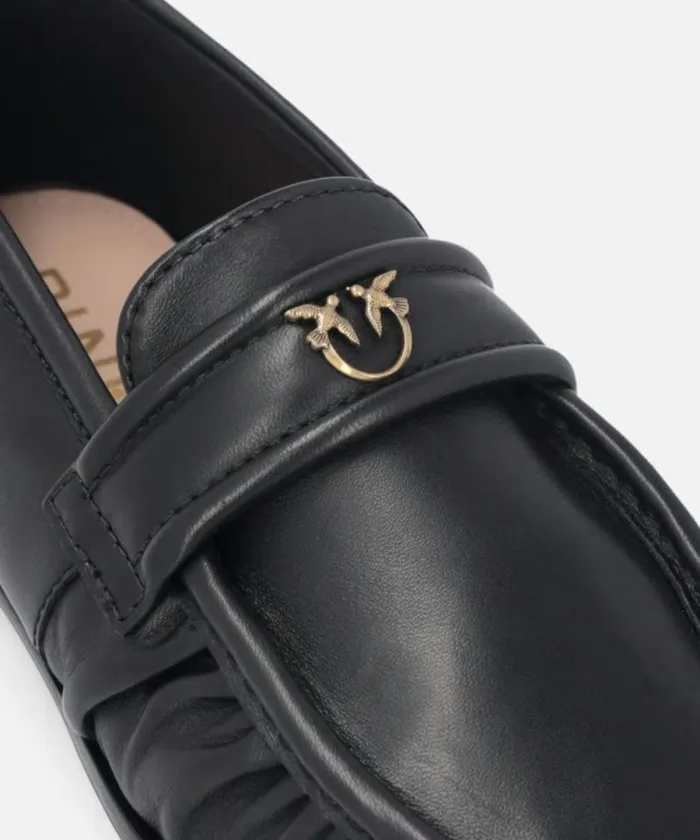 Women Flats Pinko Nappa Leather Moccasins With Logo Limo Black Women Flats Pinko Nappa Leather Moccasins With Logo Limo Black