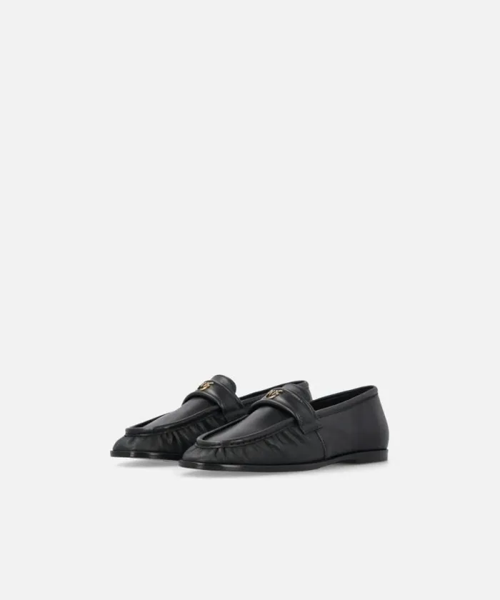 Women Flats Pinko Nappa Leather Moccasins With Logo Limo Black Women Flats Pinko Nappa Leather Moccasins With Logo Limo Black