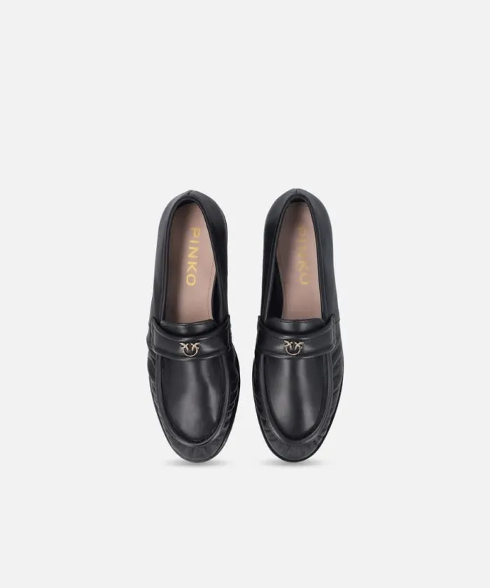 Women Flats Pinko Nappa Leather Moccasins With Logo Limo Black Women Flats Pinko Nappa Leather Moccasins With Logo Limo Black