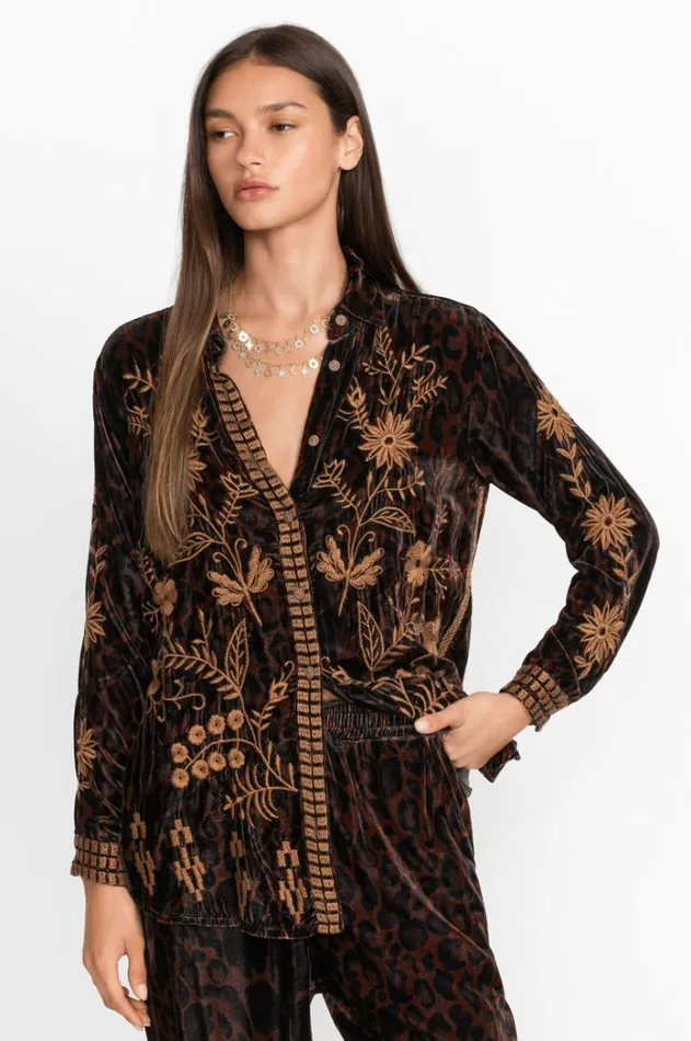 Women Georgina Velvet Oversized Shirt French Leopard Johnny Was Tops Women Georgina Velvet Oversized Shirt French Leopard Johnny Was Tops