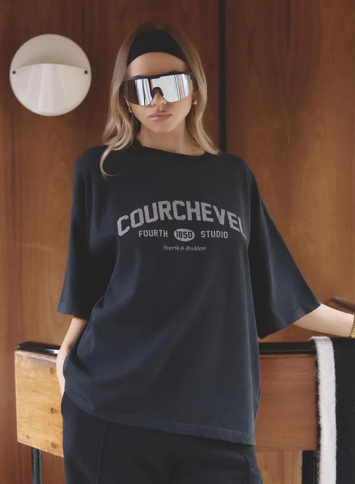 Women Grey Acid Wash Courchevel Slogan Print TShirt Adeline 4th and Reckless Athleisure