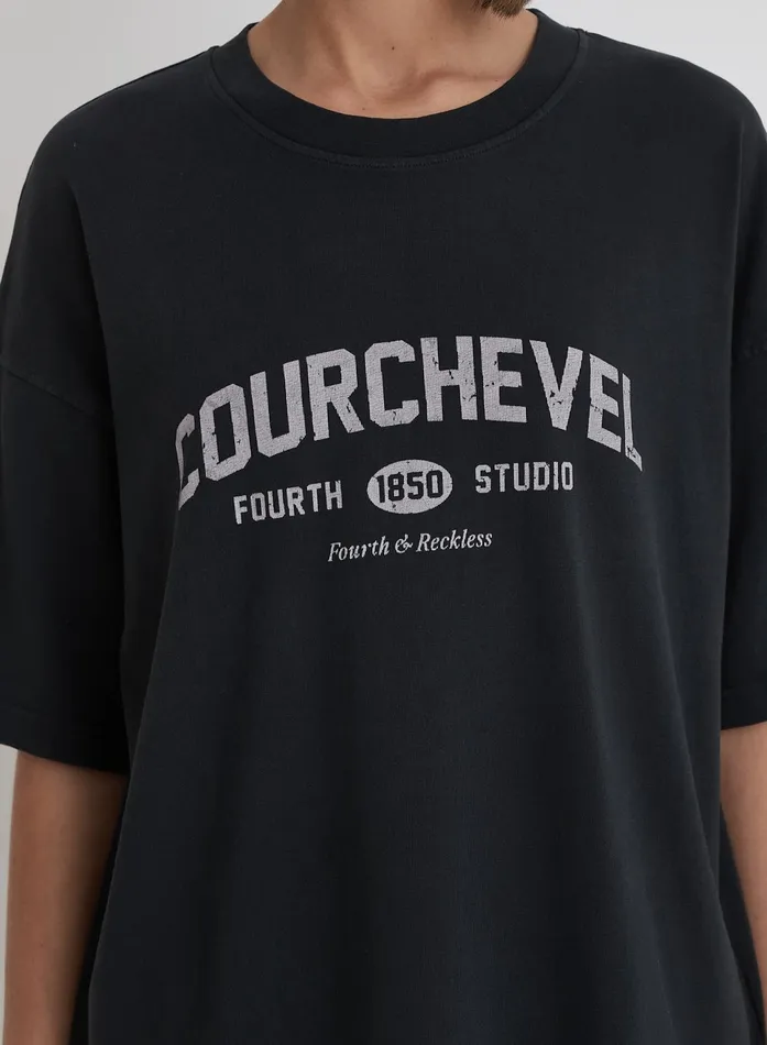 Women Grey Acid Wash Courchevel Slogan Print TShirt Adeline 4th and Reckless Athleisure
