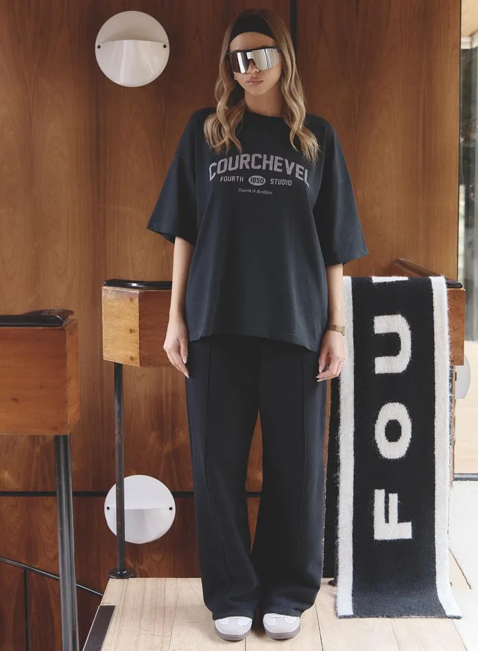 Women Grey Acid Wash Courchevel Slogan Print TShirt Adeline 4th and Reckless Athleisure