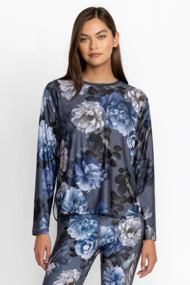 Women Grey Peony Oversize Crop Long Sleeve Tee Grey Peony Johnny Was Tops Women Grey Peony Oversize Crop Long Sleeve Tee Grey Peony Johnny Was Tops