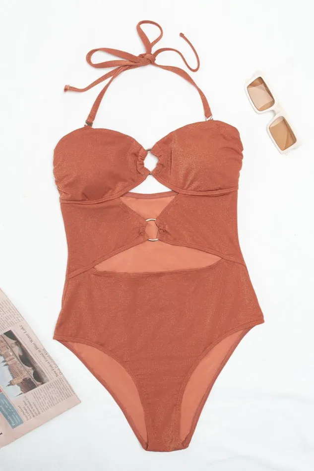 Women Halter and Lace Up Swimsuits Cupshe Brook Oring Halter Cutout One Piece Swimsuit Orange