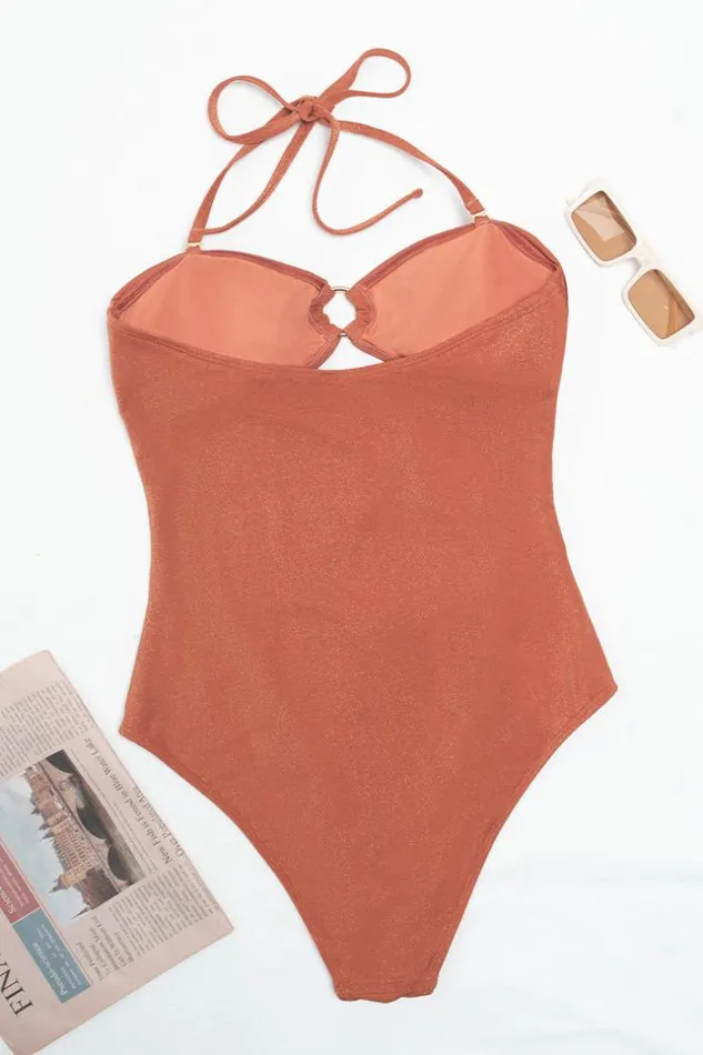 Women Halter and Lace Up Swimsuits Cupshe Brook Oring Halter Cutout One Piece Swimsuit Orange