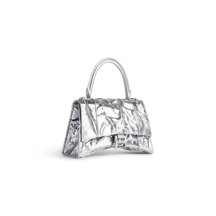 Women Handbags Balenciaga Hourglass Small Handbag Crushed Effect In Silver
