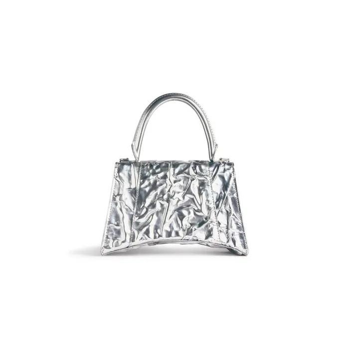 Women Handbags Balenciaga Hourglass Small Handbag Crushed Effect In Silver