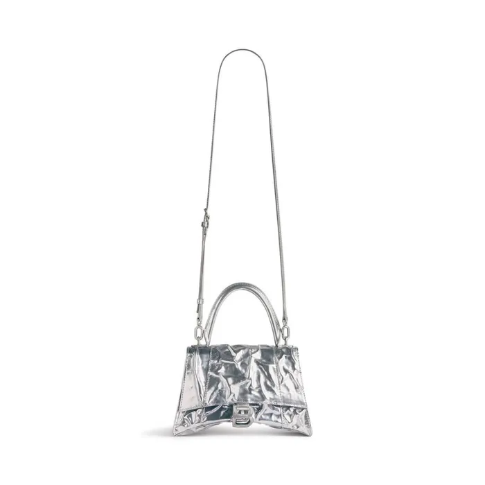 Women Handbags Balenciaga Hourglass Small Handbag Crushed Effect In Silver