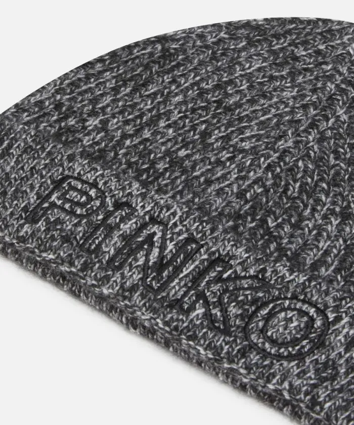 Women Hats Pinko Beanie With Logo Embroidery Greyblackwhite