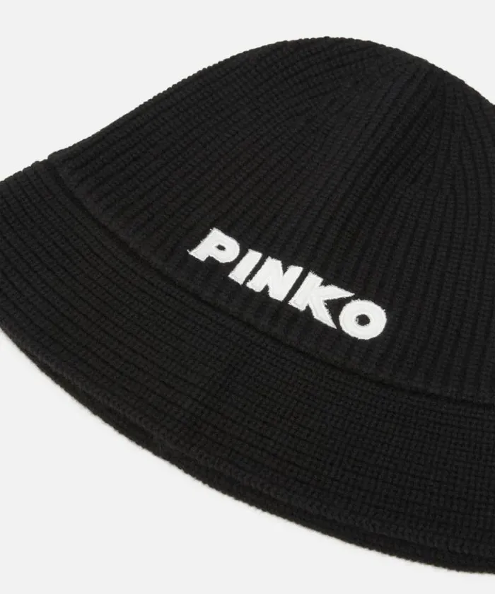 Women Hats Pinko Wool Bucket Hat With PINKO Logo Limo Black