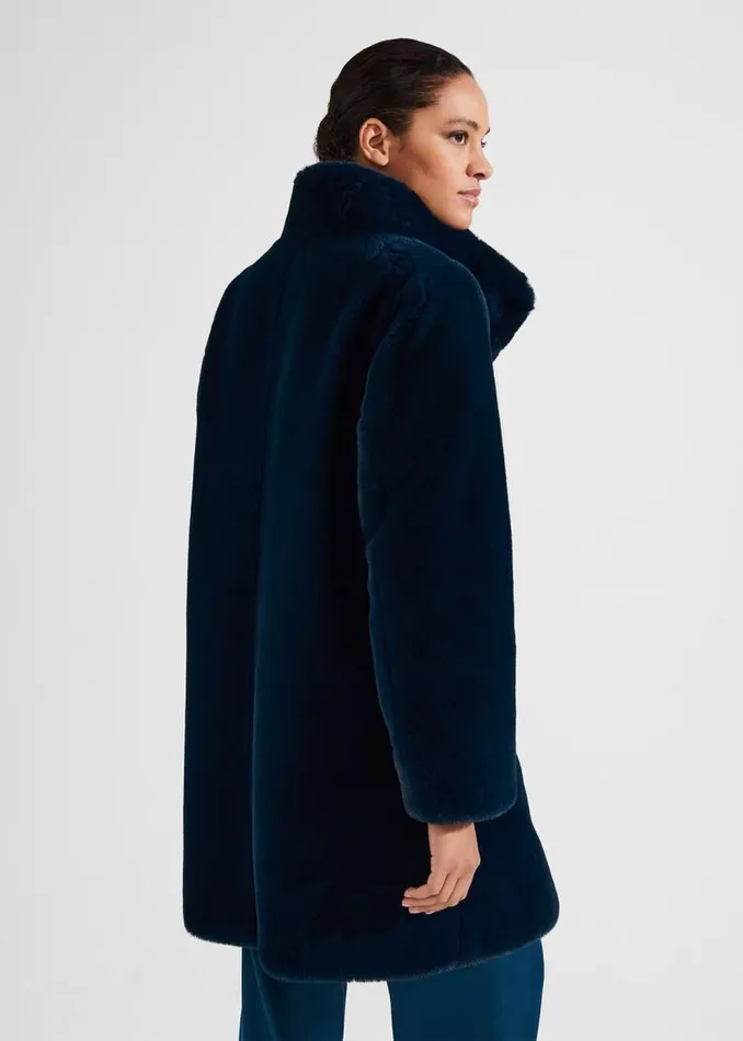 Women HOBBS Coats and Jackets Petite Maddox Faux Fur Coat Steel Blue