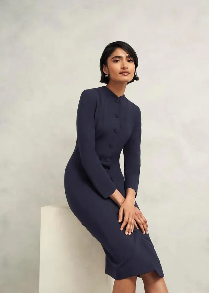 Women HOBBS Dresses and Jumpsuits Berkeley Dress With Wool Navy