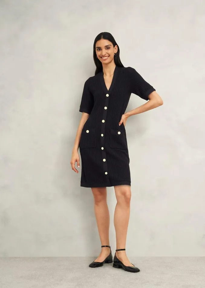 Women HOBBS Dresses and Jumpsuits Tatton Cotton Blend Knitted Dress Black