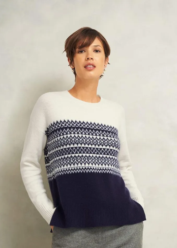 Women HOBBS Jumpers and Cardigans Lorrie Fairisle Jumper With Alpaca Ivory Navy