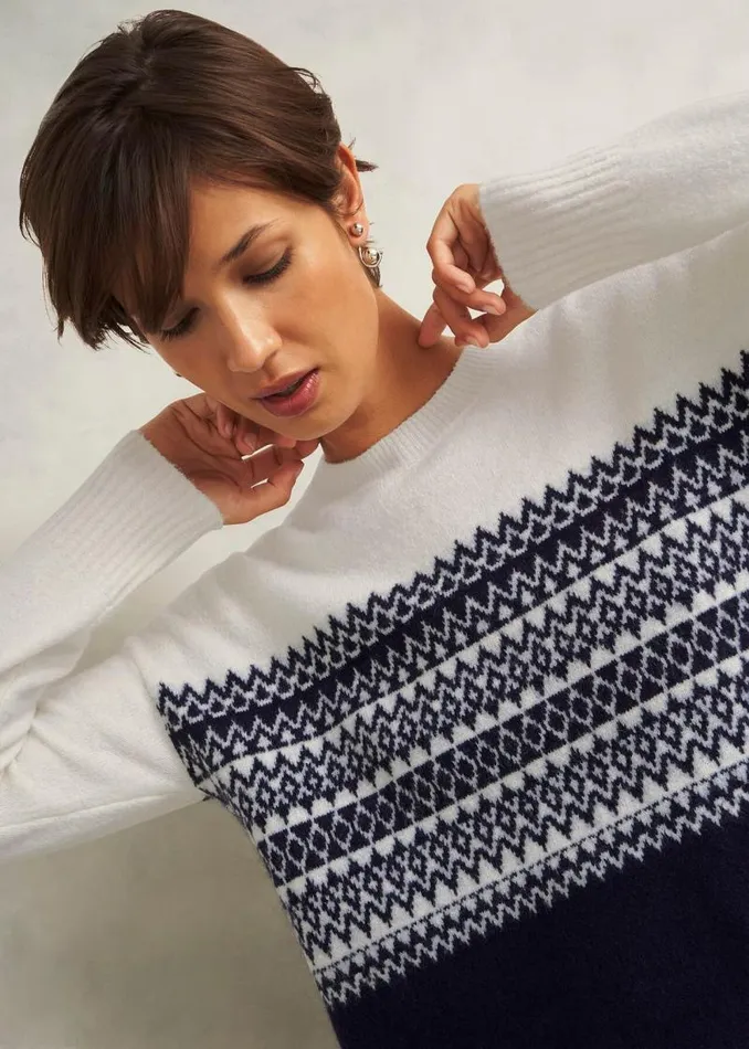 Women HOBBS Jumpers and Cardigans Lorrie Fairisle Jumper With Alpaca Ivory Navy