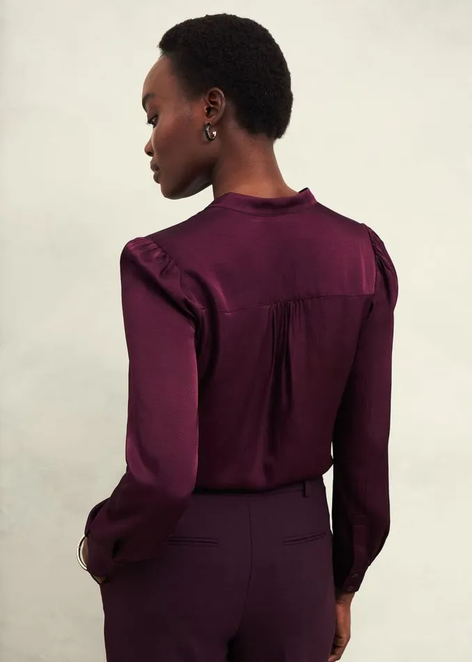 Women HOBBS Tops Jade Satin Blouse Warm Plum