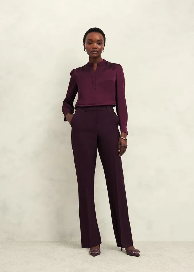 Women HOBBS Tops Jade Satin Blouse Warm Plum