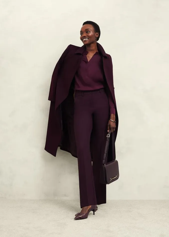 Women HOBBS Tops Jade Satin Blouse Warm Plum