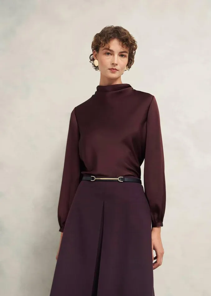 Women HOBBS Tops Lulworth Satin Blouse Cocoa Brown