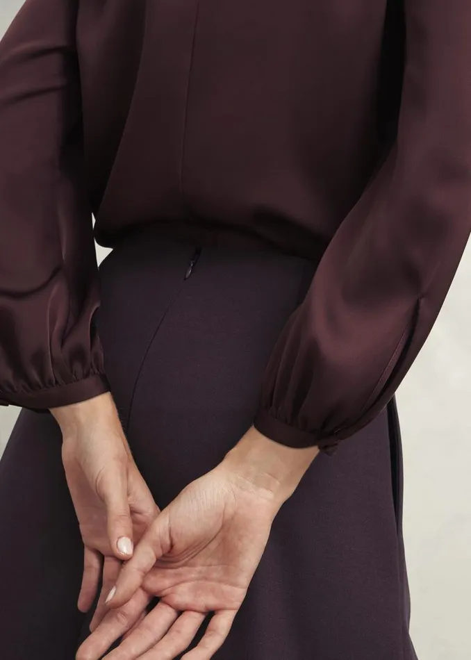 Women HOBBS Tops Lulworth Satin Blouse Cocoa Brown
