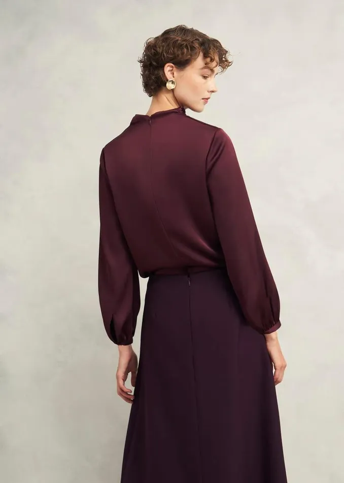 Women HOBBS Tops Lulworth Satin Blouse Cocoa Brown