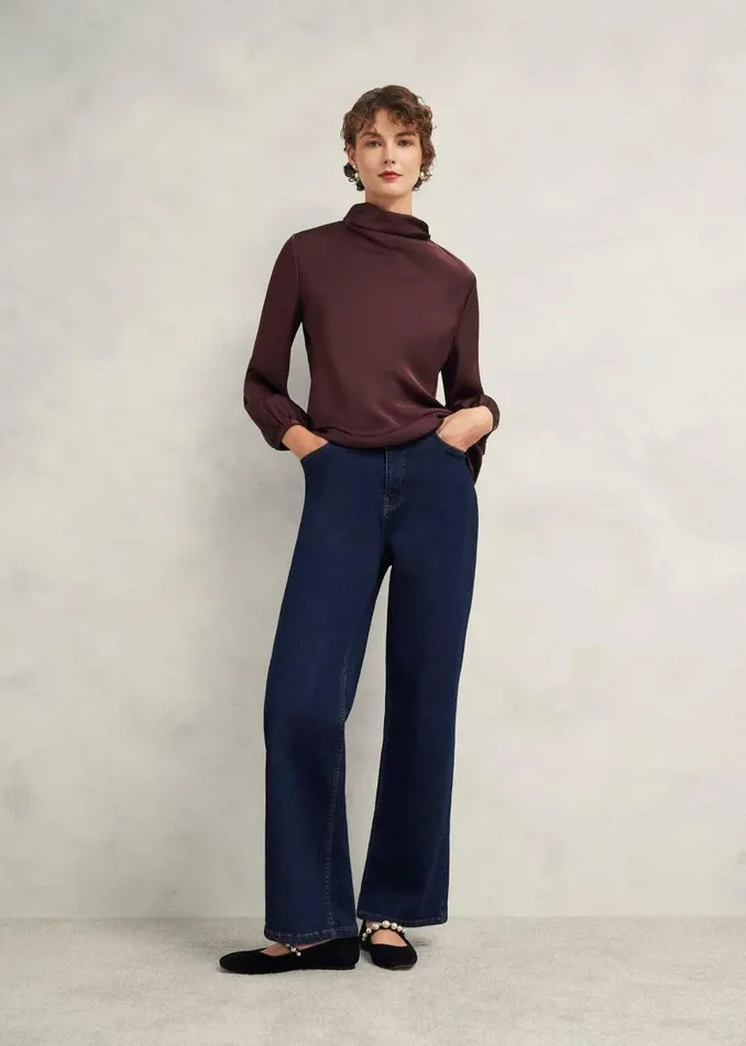 Women HOBBS Tops Lulworth Satin Blouse Cocoa Brown