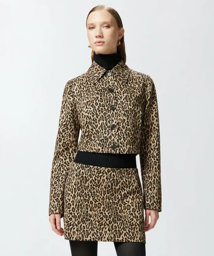 Women Jackets Pinko Short Leopardprint Jacket With Pockets Multi Beigeblack