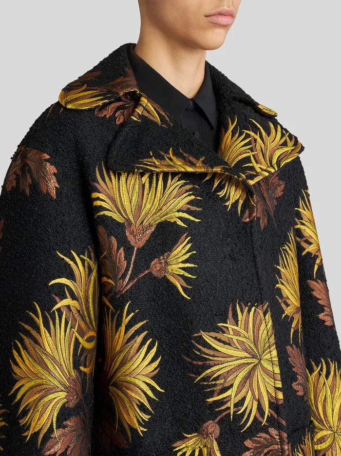 Women Jacquard Coat With Dahlias Etro Coats And Outerwear