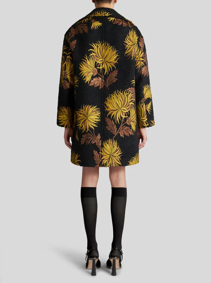 Women Jacquard Coat With Dahlias Etro Coats And Outerwear
