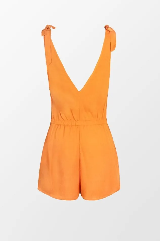 Women Jumpsuits and Rompers Cupshe Ayanna Orange Tie Shoulder Plunging Romper Orange