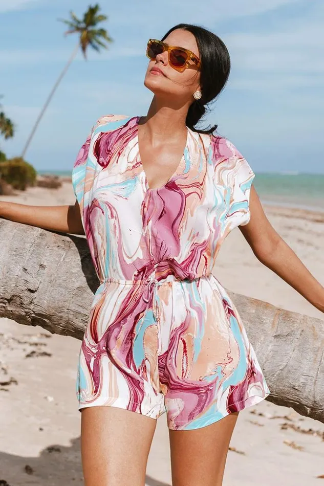 Women Jumpsuits and Rompers Cupshe Marble Swirl Romper Multicolor