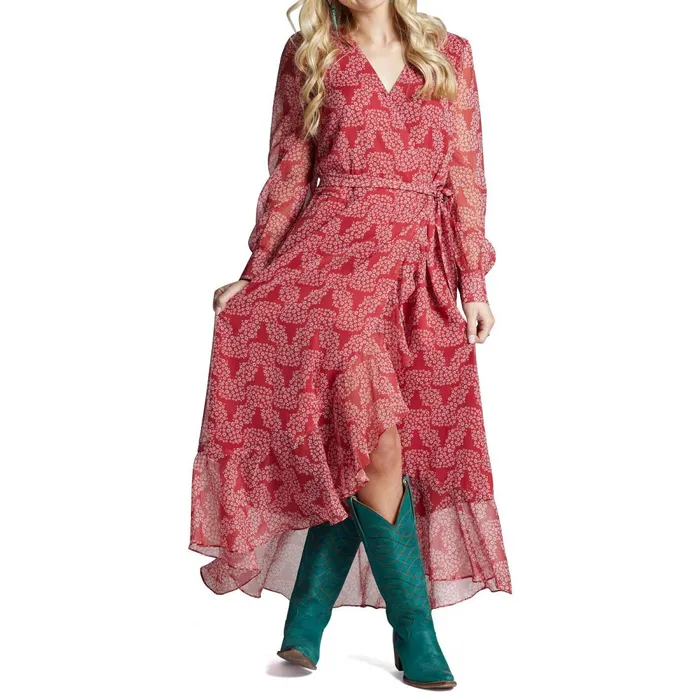 WOMEN Justin Wrap Maxi Dress Red Justin Boots Dresses and Skirts