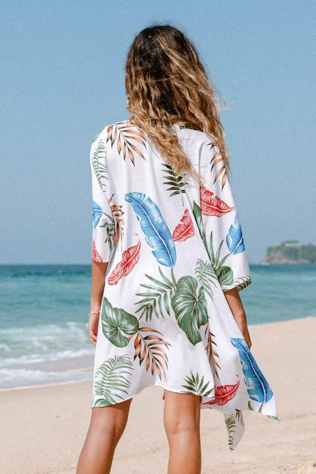 Women Kaftans Cupshe Britney Tropical Half Sleeves Mid Length Kimono Multicolor